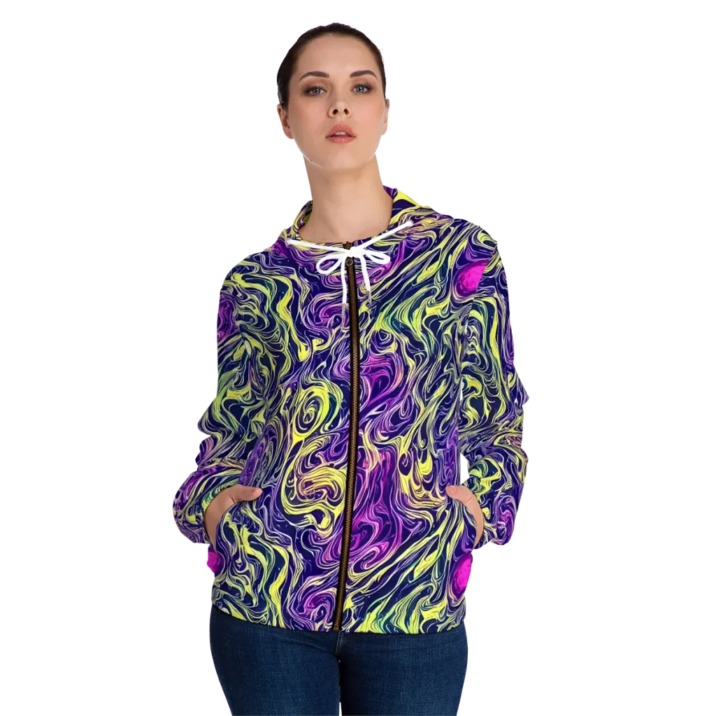 Vivid Drift on Women's Full-Zip Hoodie — Front On Person