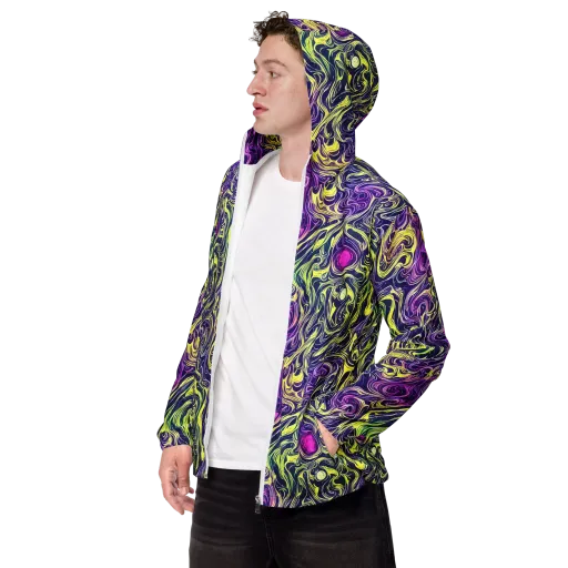Vivid Drift on a Men's Windbreaker