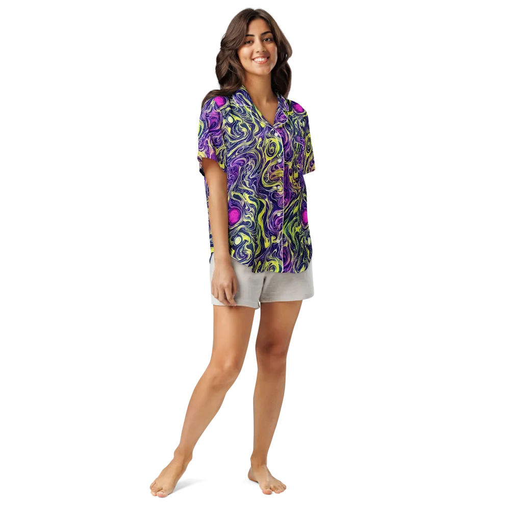 Vivid Drift on Women's Short Sleeve Pajama Top — Front