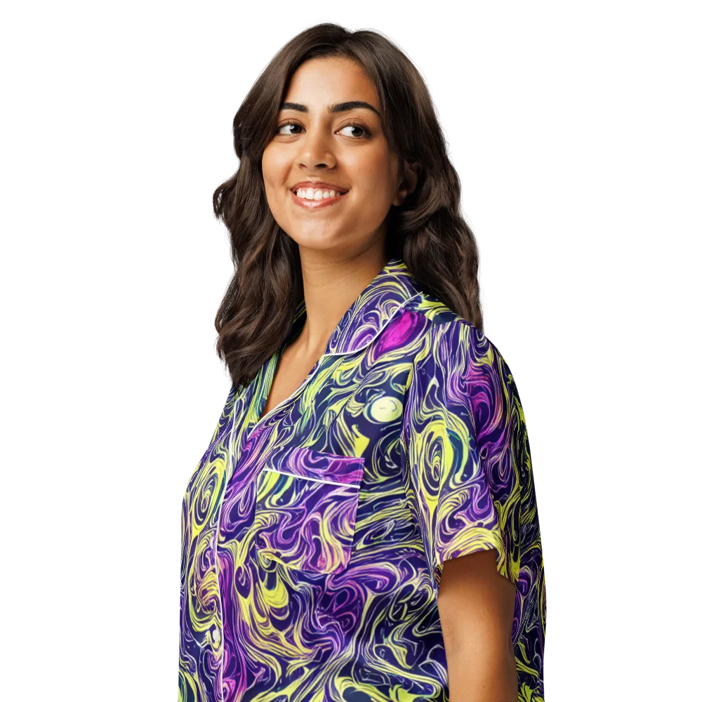Vivid Drift on Women's Short Sleeve Pajama Top — Left Front
