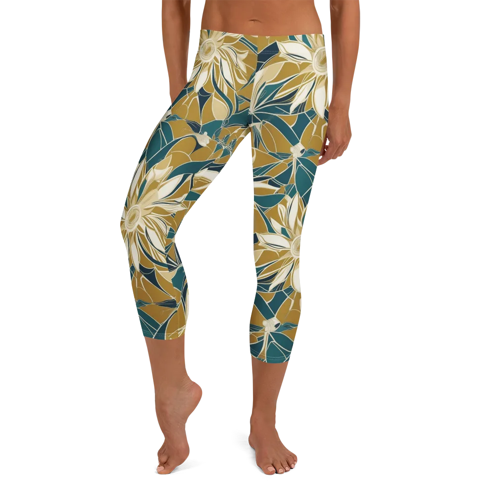 Ochre Bloom on Capri Leggings — Front