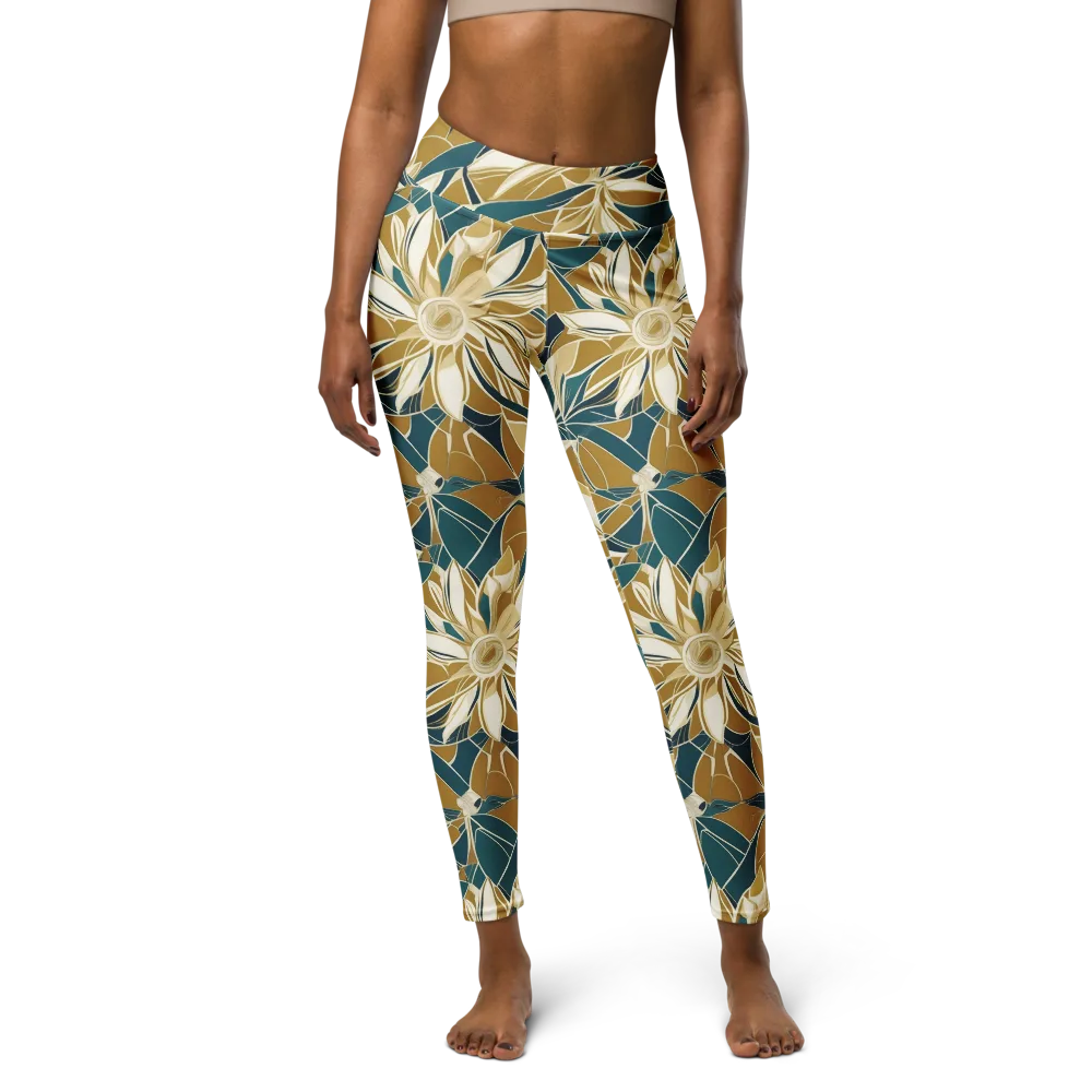 Ochre Bloom on Yoga Leggings — Front
