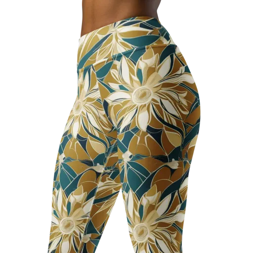 Ochre Bloom on a Yoga Leggings