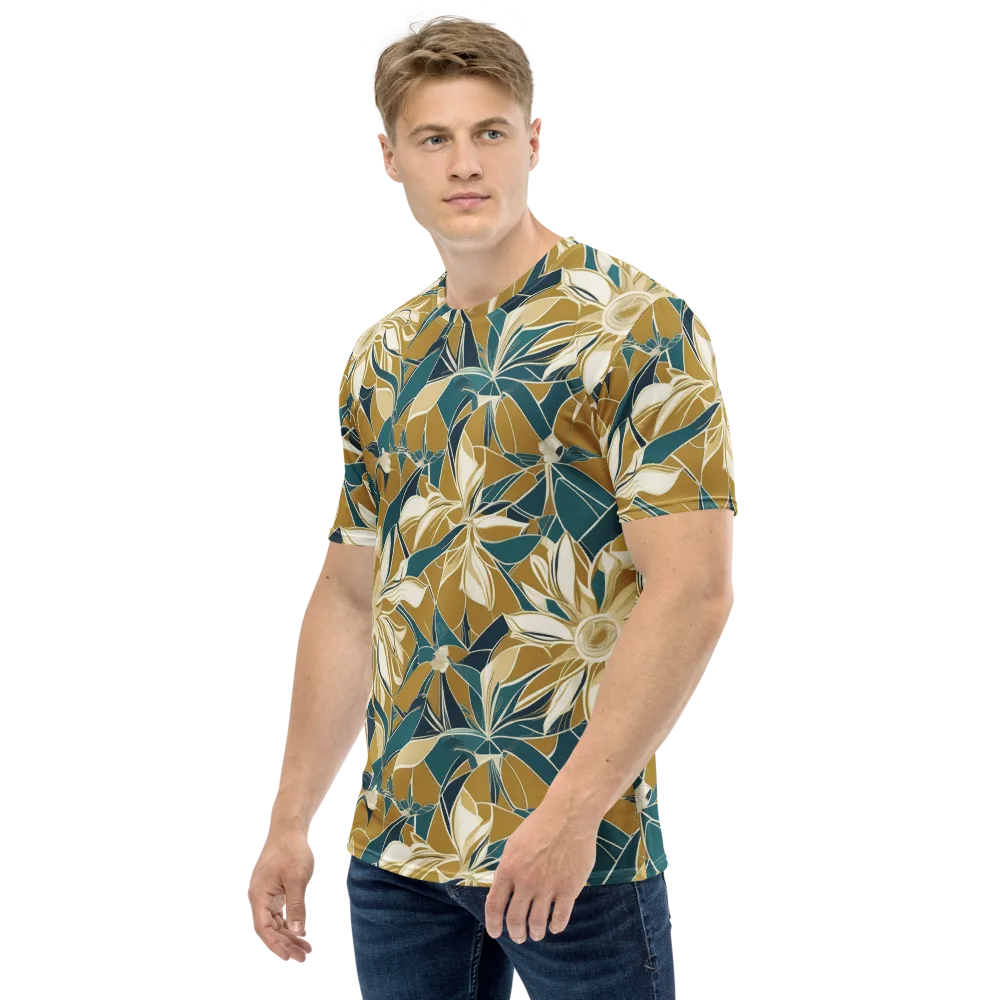 Ochre Bloom on Men's Crew Neck T-Shirt — Left