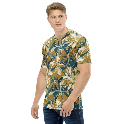 Ochre Bloom on a Men's Crew Neck T-Shirt