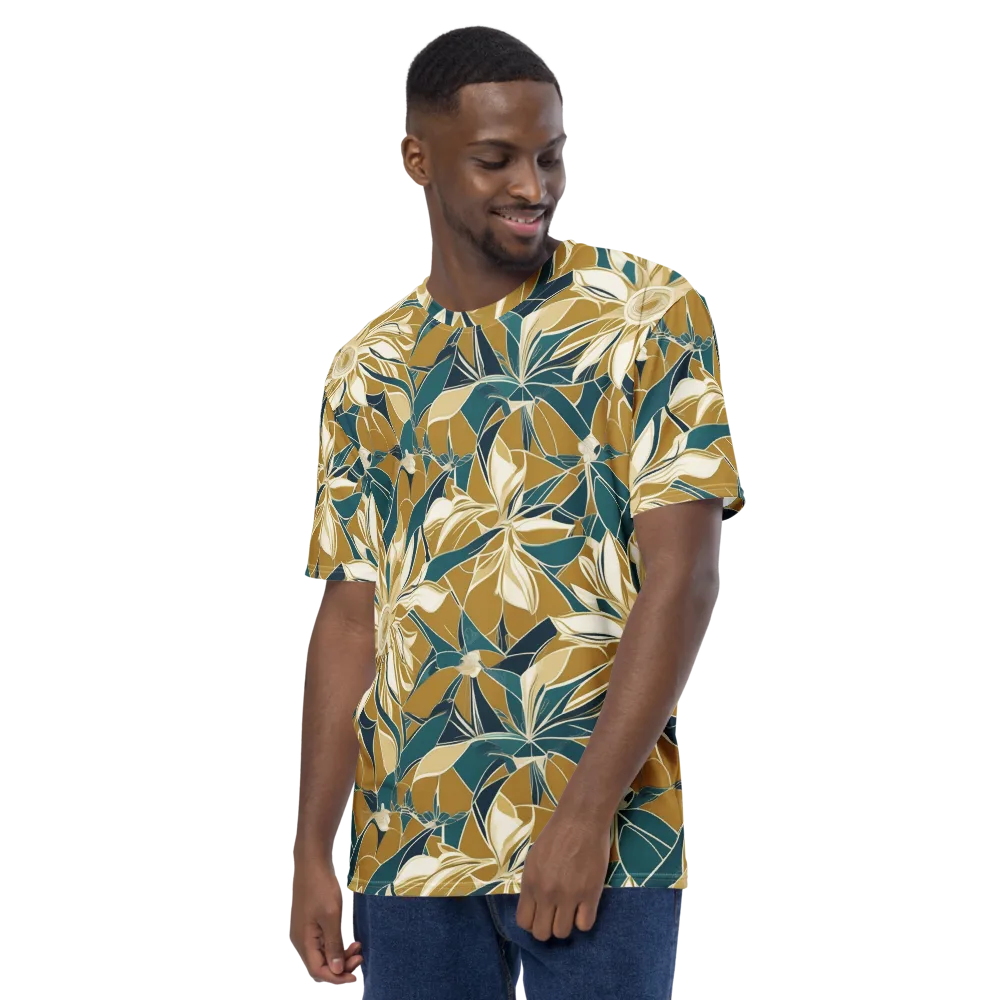 Ochre Bloom on Men's Crew Neck T-Shirt — Left