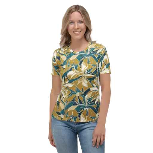 Ochre Bloom on a Women's Crew Neck T-Shirt