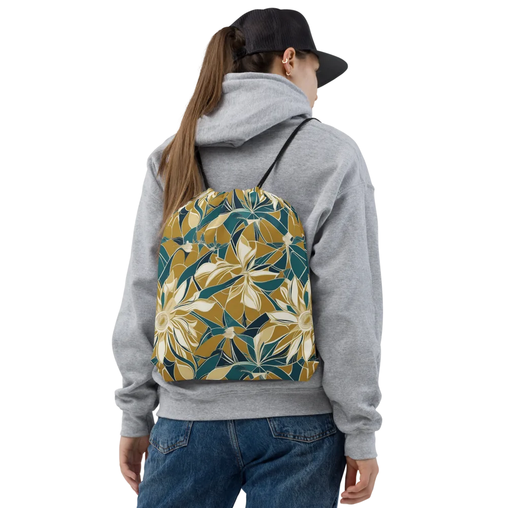 Ochre Bloom on Drawstring Bag — Front