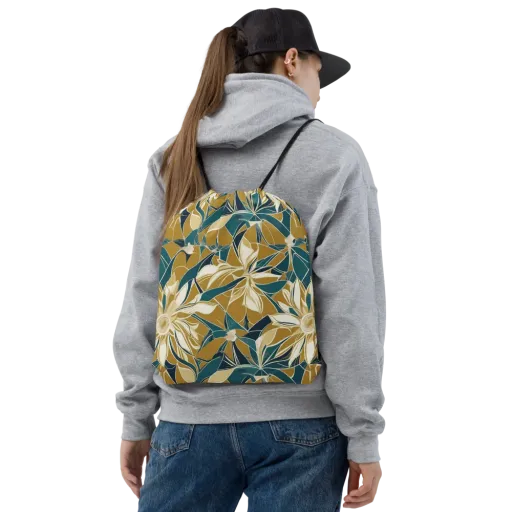Ochre Bloom on a Drawstring Bag