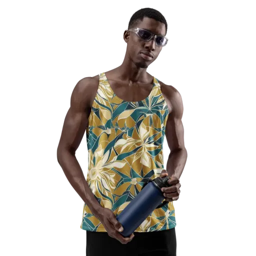 Ochre Bloom on a Men's Tank Top