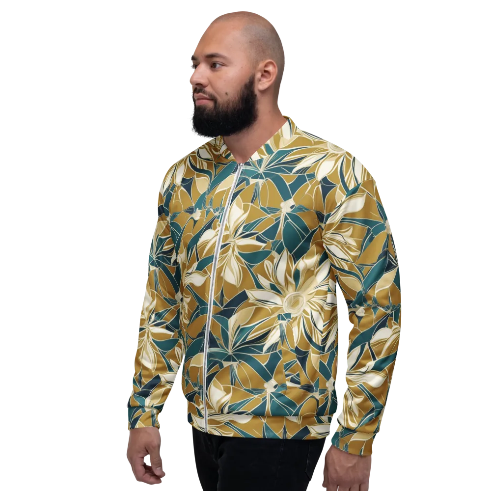 Ochre Bloom on Bomber Jacket — Left