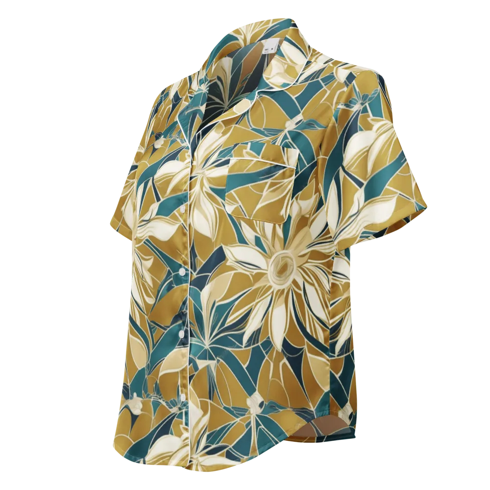 Ochre Bloom on Women's Short Sleeve Pajama Top — Left Front