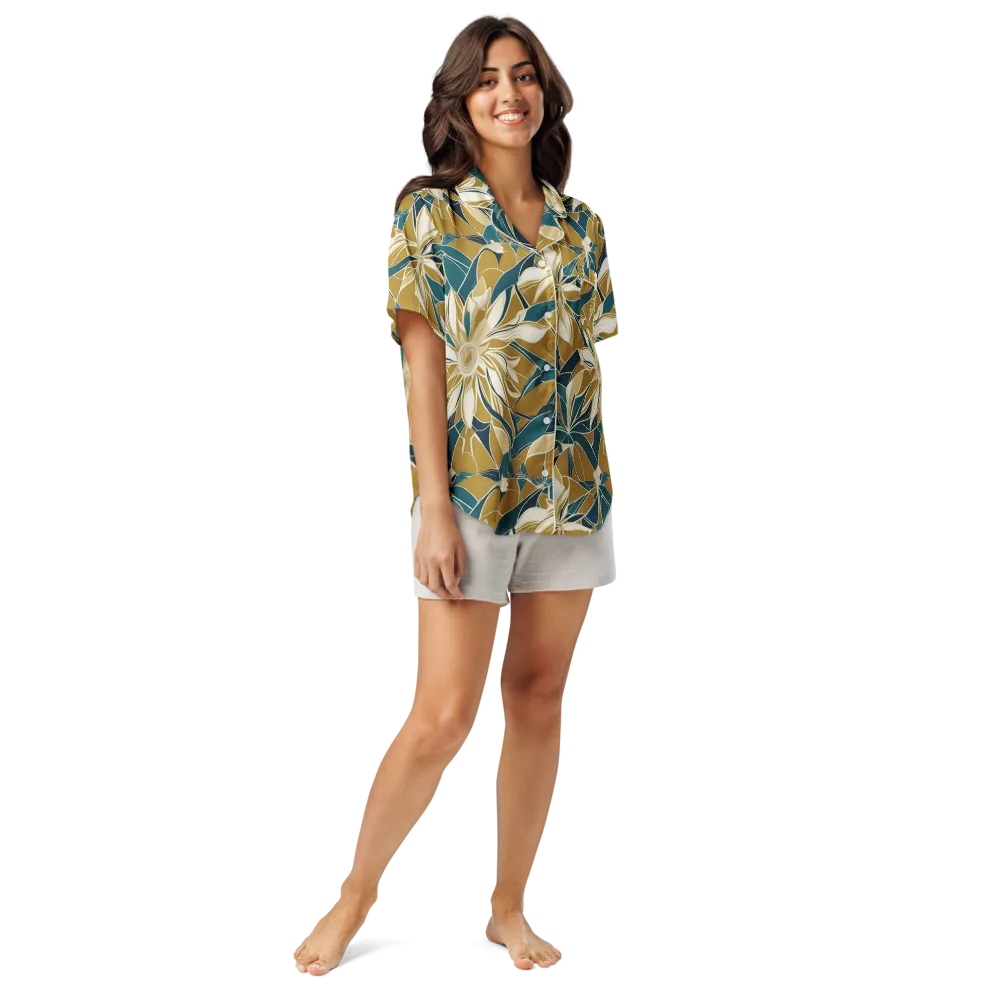 Ochre Bloom on Women's Short Sleeve Pajama Top — Front