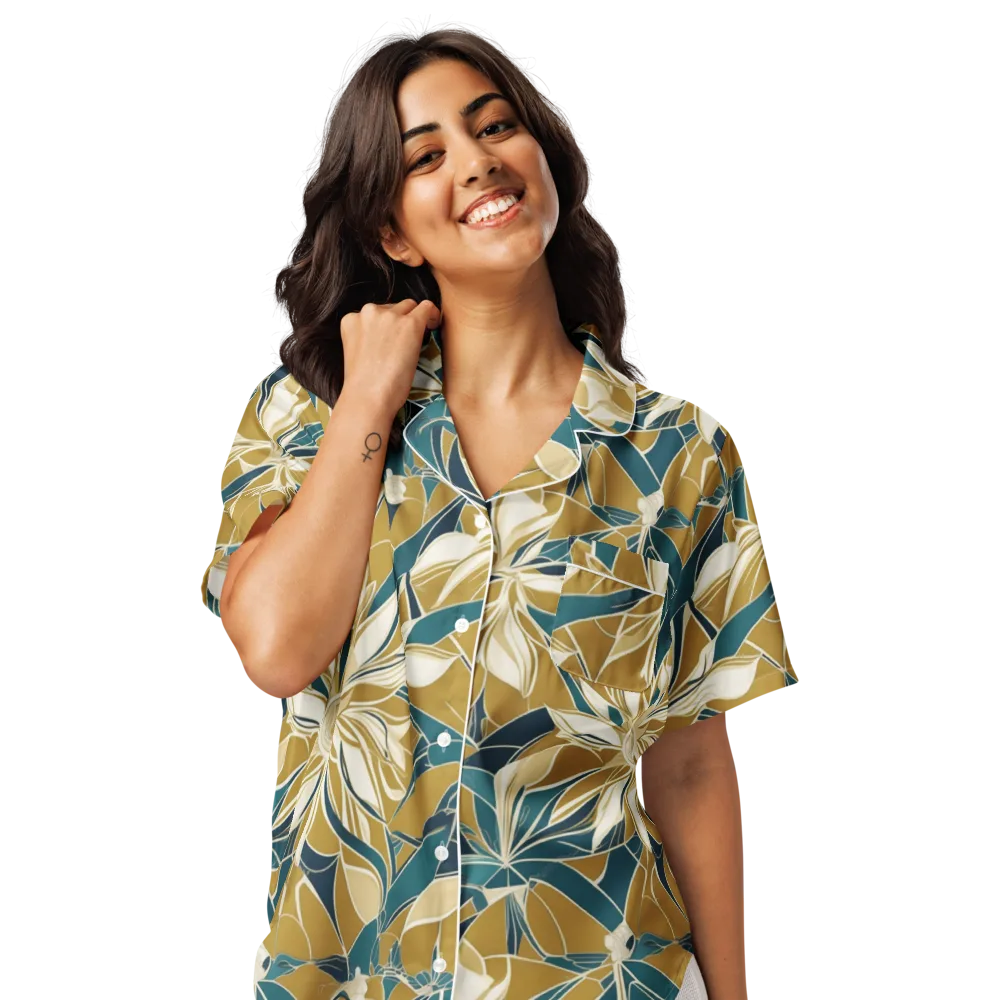 Ochre Bloom on Women's Short Sleeve Pajama Top — Front