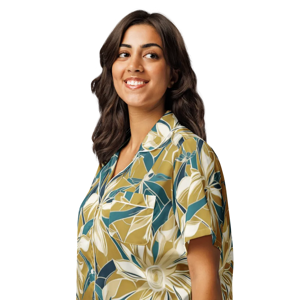 Ochre Bloom on Women's Short Sleeve Pajama Top — Left Front