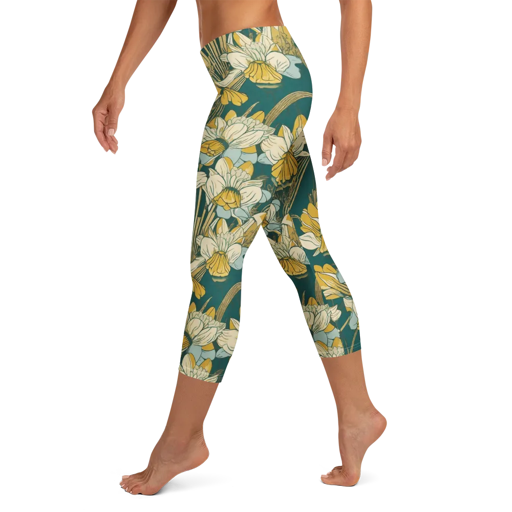 Gilded Meadow on Capri Leggings — Left