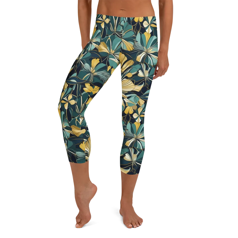 Teal Botanica on Capri Leggings — Front