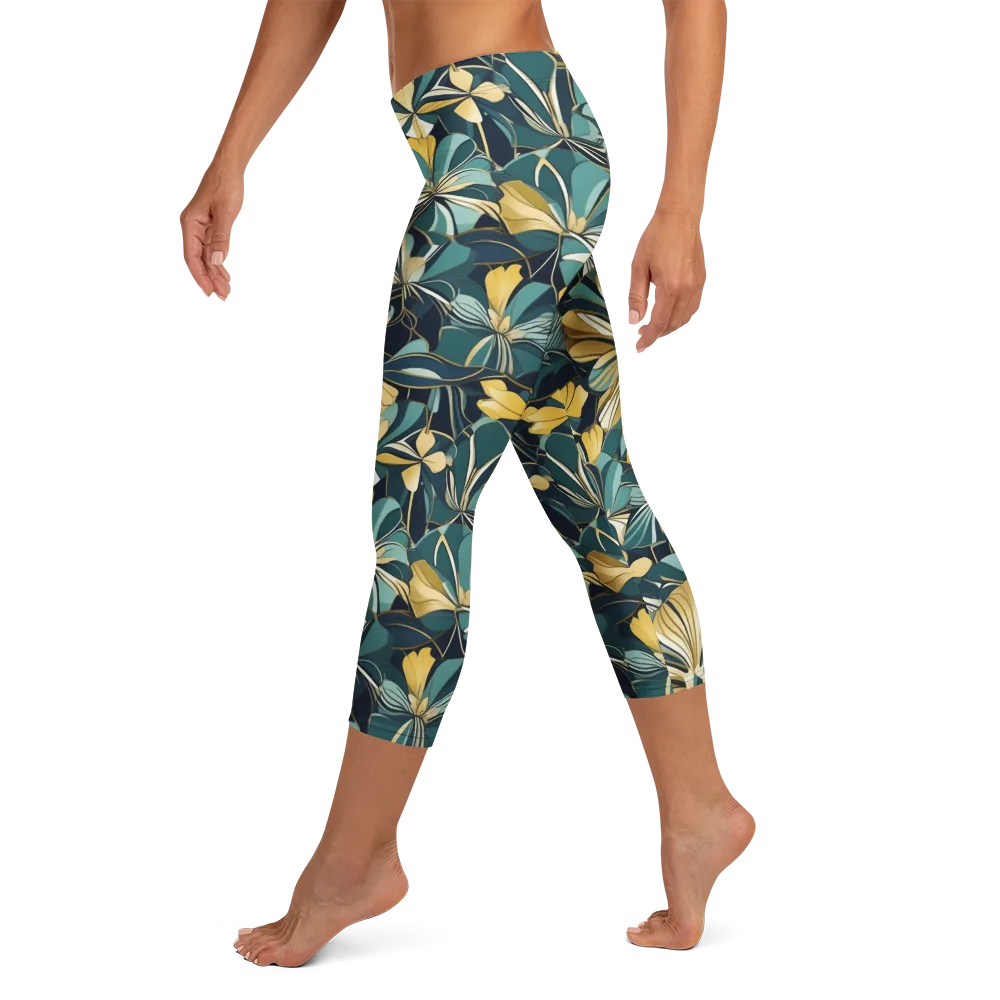 Teal Botanica on Capri Leggings — Left