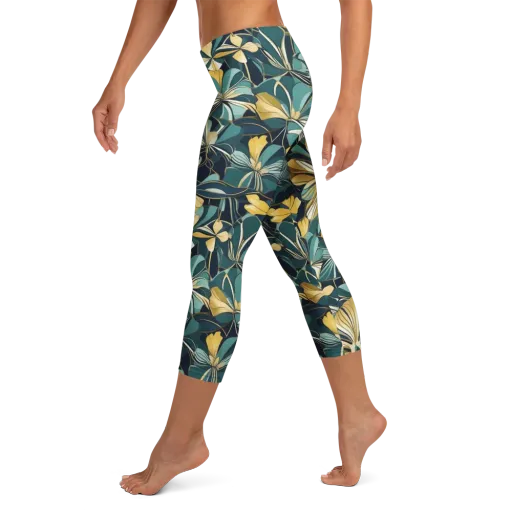 Teal Botanica on a Capri Leggings