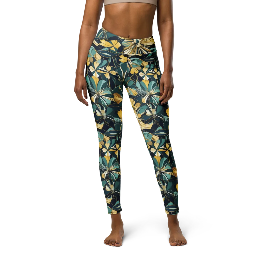Teal Botanica on Yoga Leggings — Front