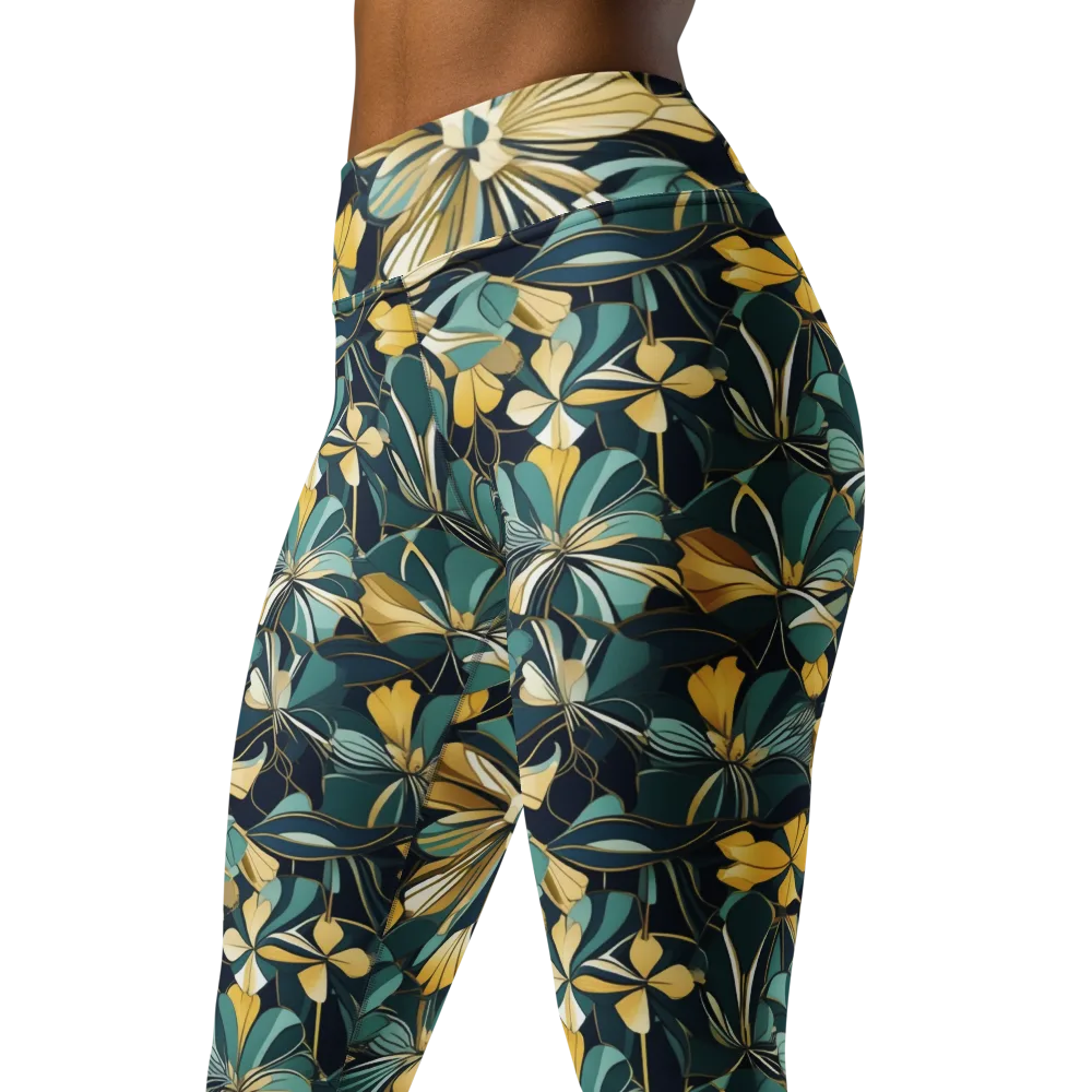 Teal Botanica on Yoga Leggings — Left Front