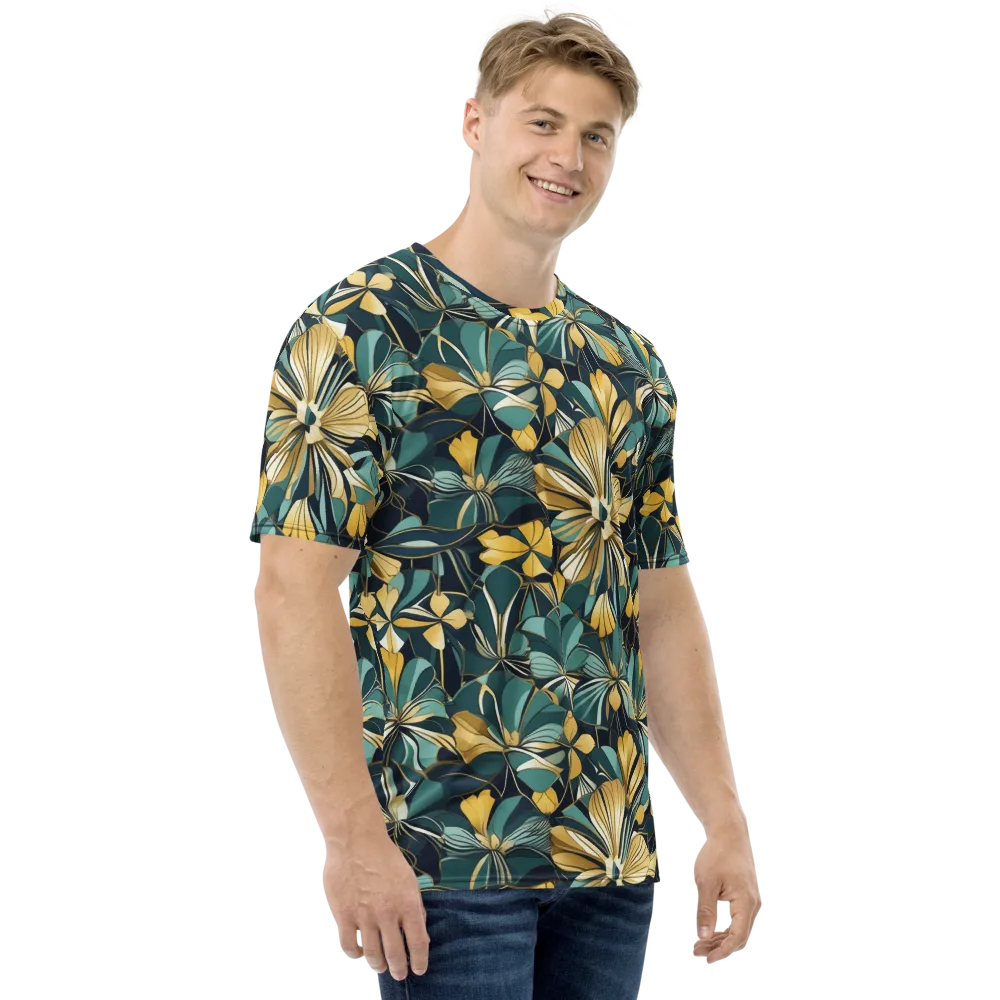 Teal Botanica on Men's Crew Neck T-Shirt — Right
