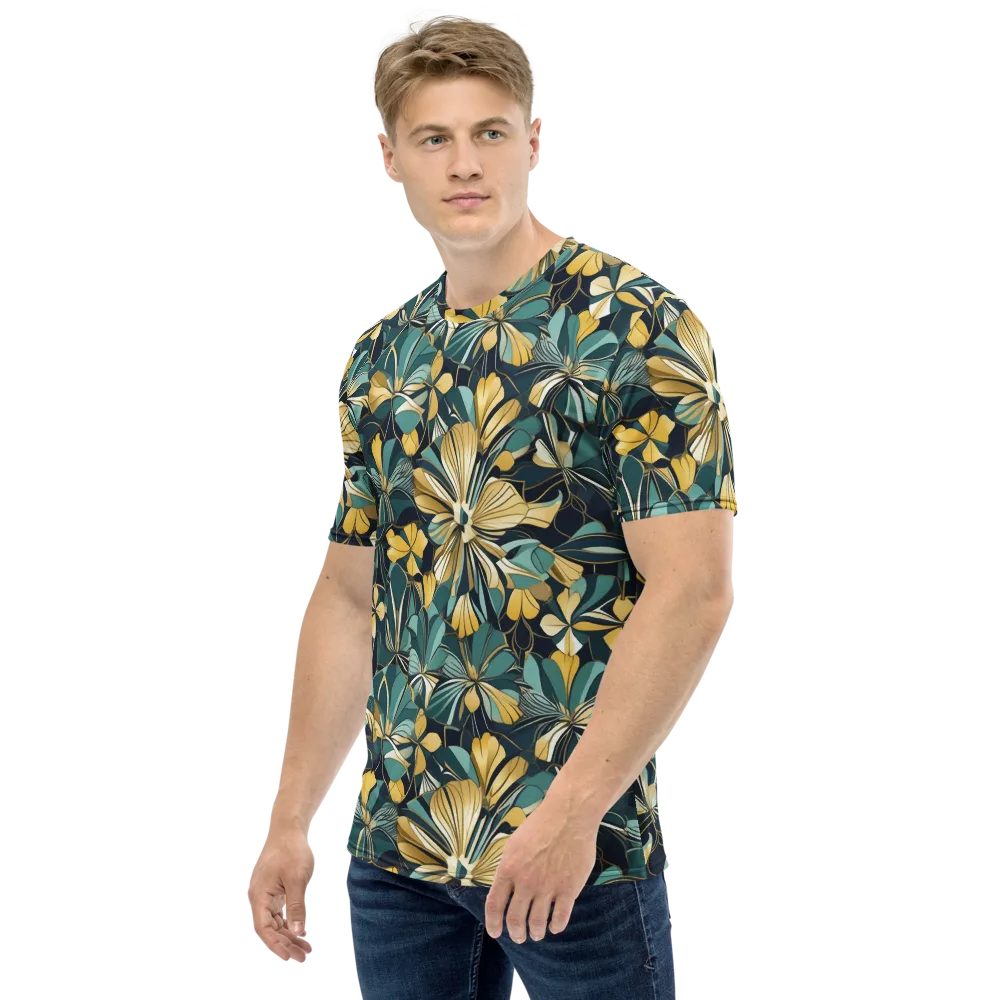 Teal Botanica on Men's Crew Neck T-Shirt — Left