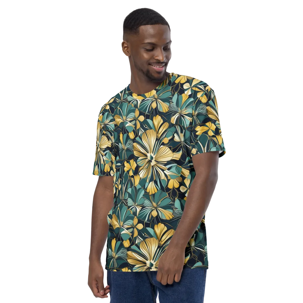 Teal Botanica on Men's Crew Neck T-Shirt — Left