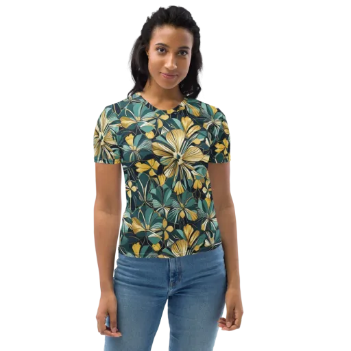 Teal Botanica on a Women's Crew Neck T-Shirt
