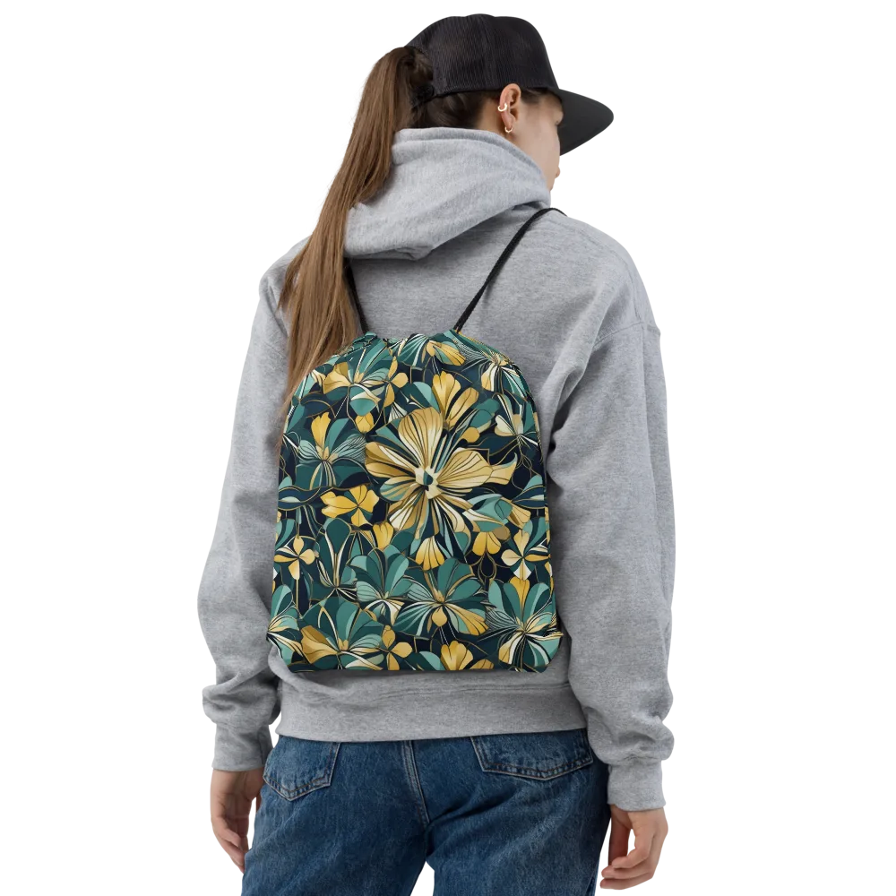 Teal Botanica on Drawstring Bag — Front