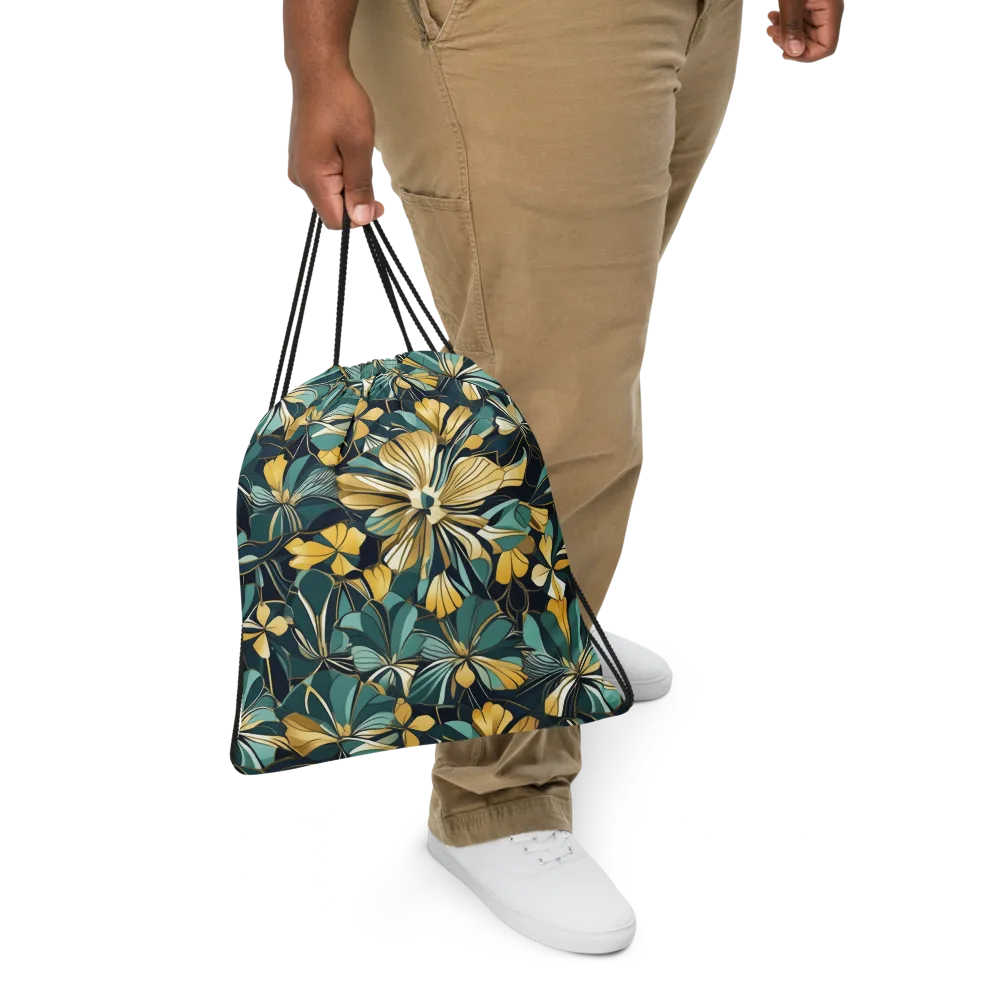 Teal Botanica on Drawstring Bag — Front
