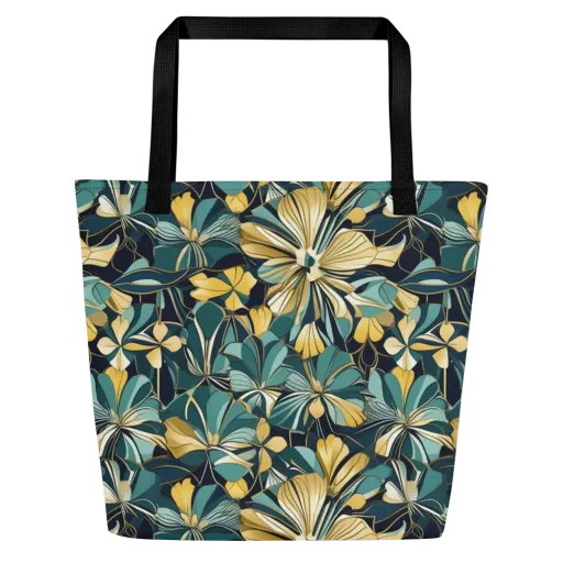 Teal Botanica on a Large Tote Bag W/ Pocket