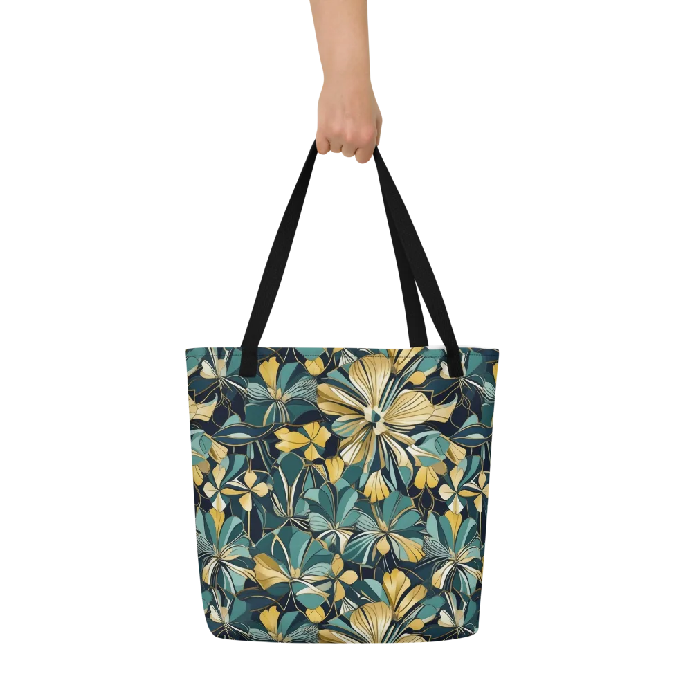 Teal Botanica on Large Tote Bag W/ Pocket — Front