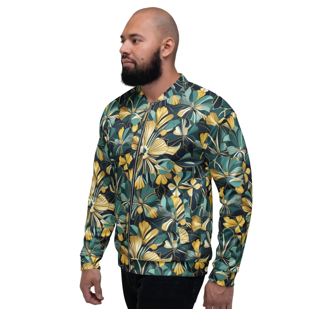 Teal Botanica on Bomber Jacket — Left