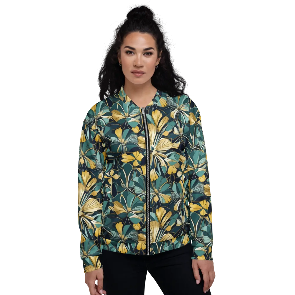 Teal Botanica on Bomber Jacket — Front