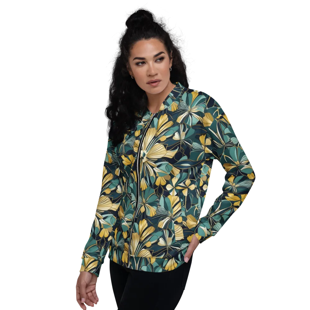 Teal Botanica on Bomber Jacket — Left
