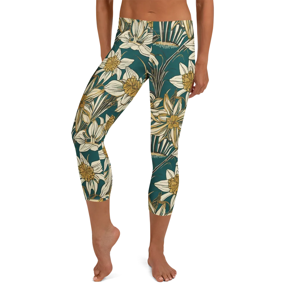 Teal Garden Sonata on Capri Leggings — Front
