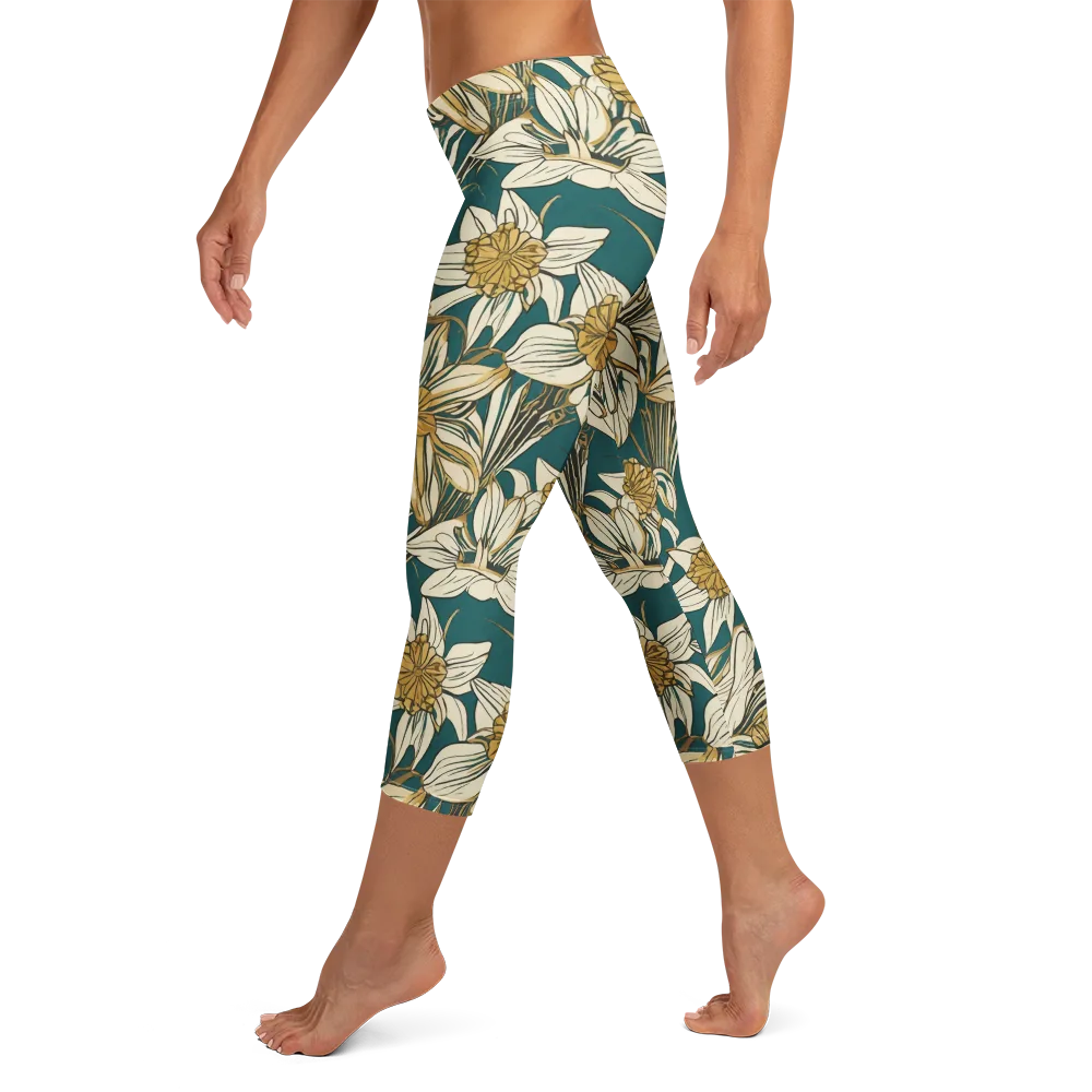 Teal Garden Sonata on Capri Leggings — Left