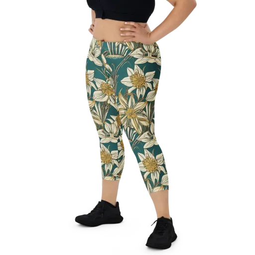 Teal Garden Sonata on a Capri Leggings