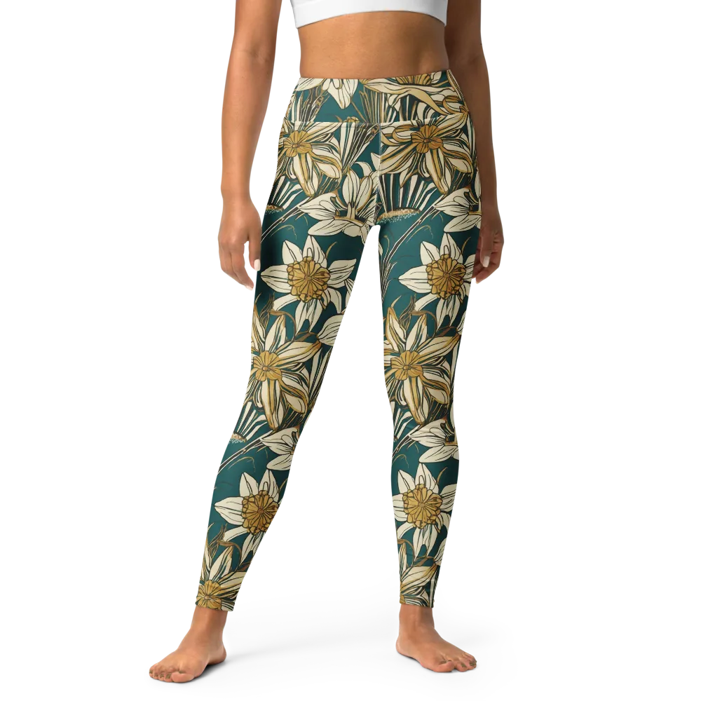 Teal Garden Sonata on Yoga Leggings — Front