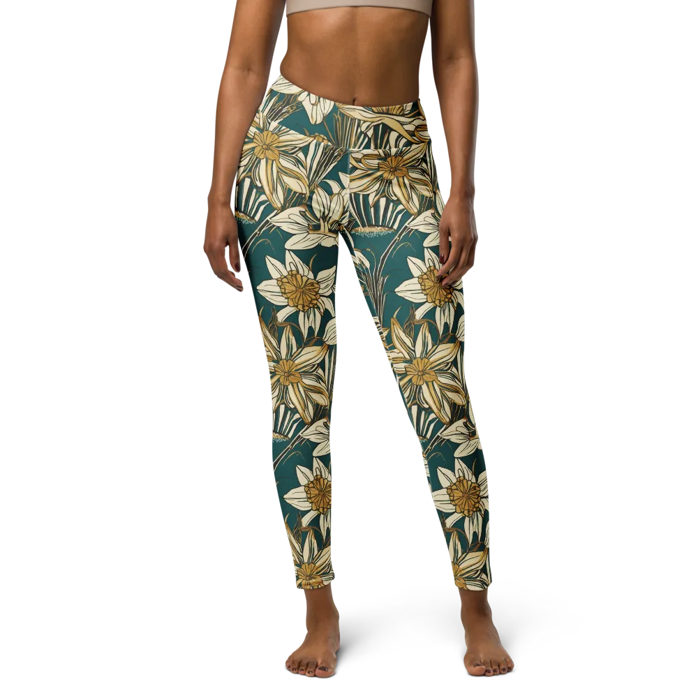 Teal Garden Sonata on Yoga Leggings — Front