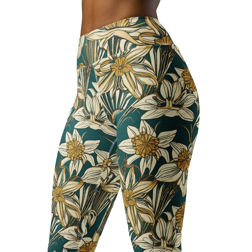 Teal Garden Sonata on Yoga Leggings — Left Front