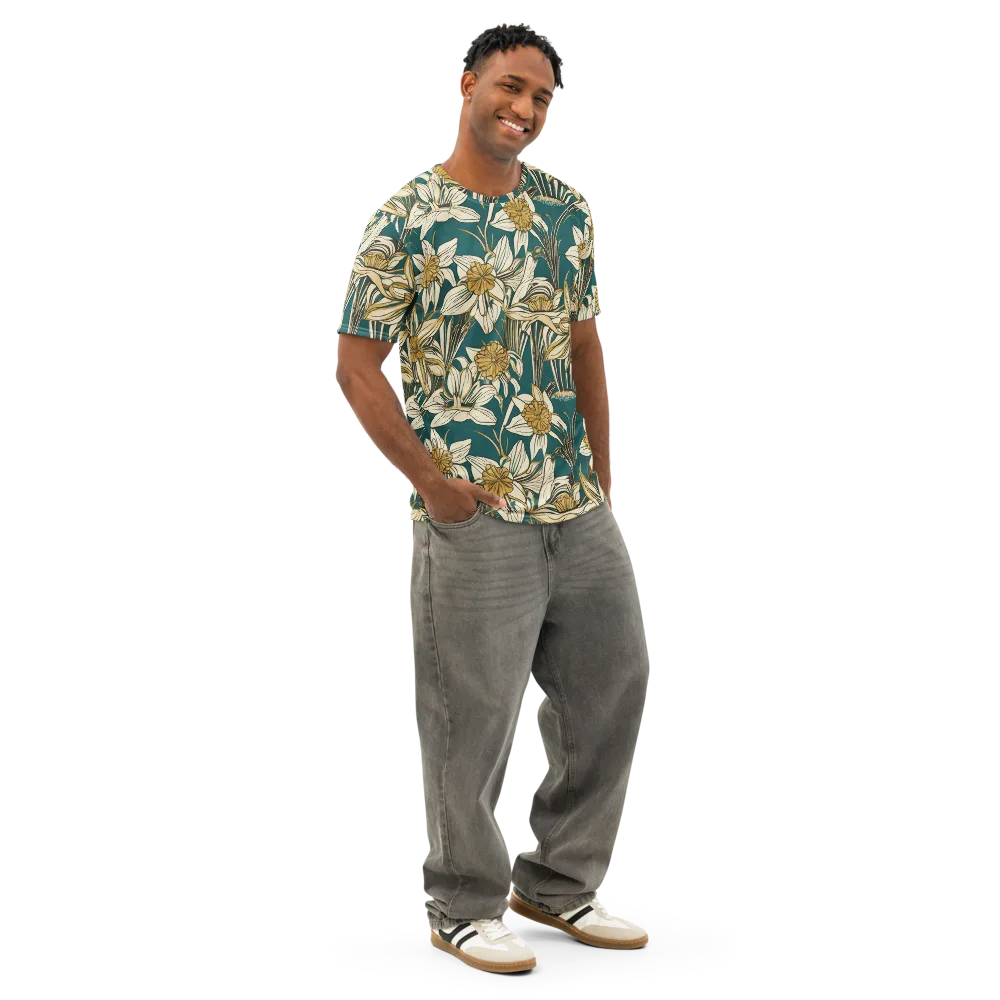 Teal Garden Sonata on Men's Cotton Crew Neck T-Shirt — Right Front
