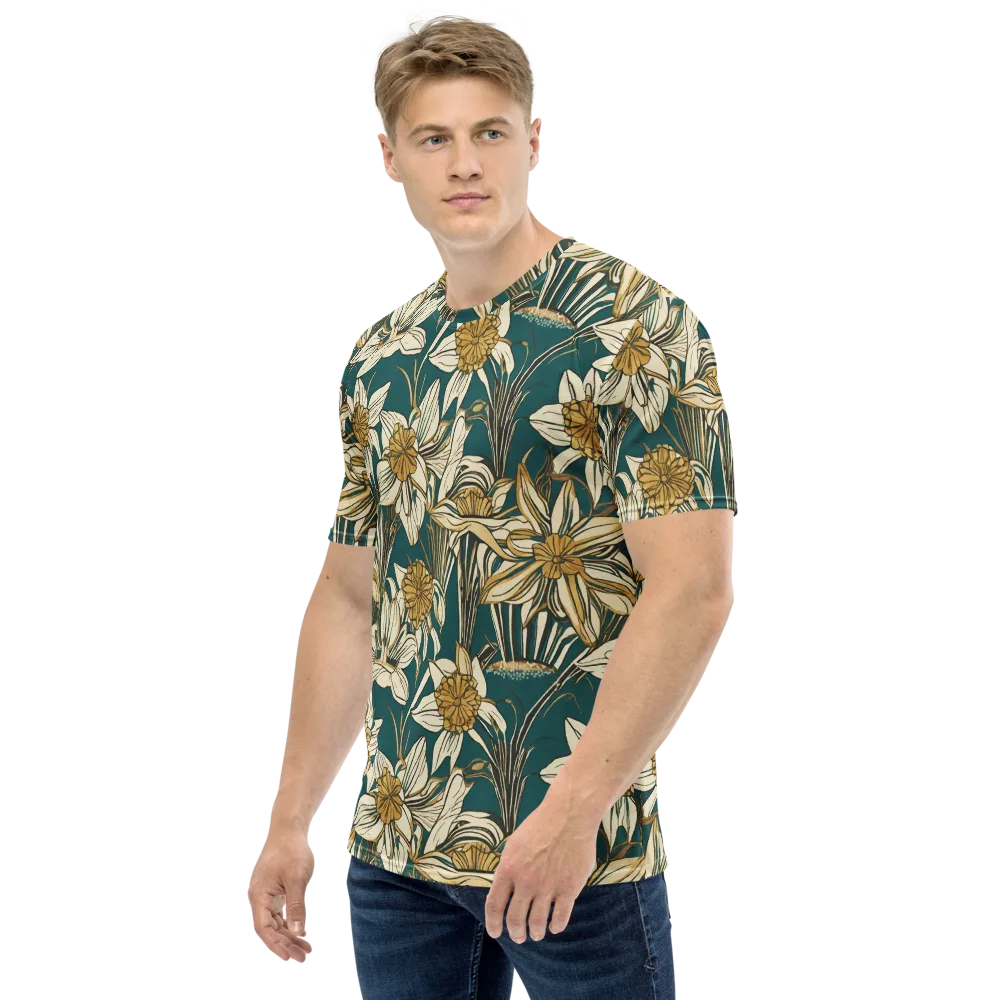 Teal Garden Sonata on Men's Crew Neck T-Shirt — Left