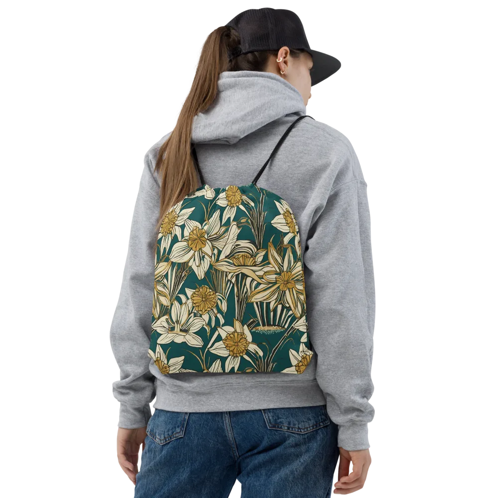 Teal Garden Sonata on Drawstring Bag — Front