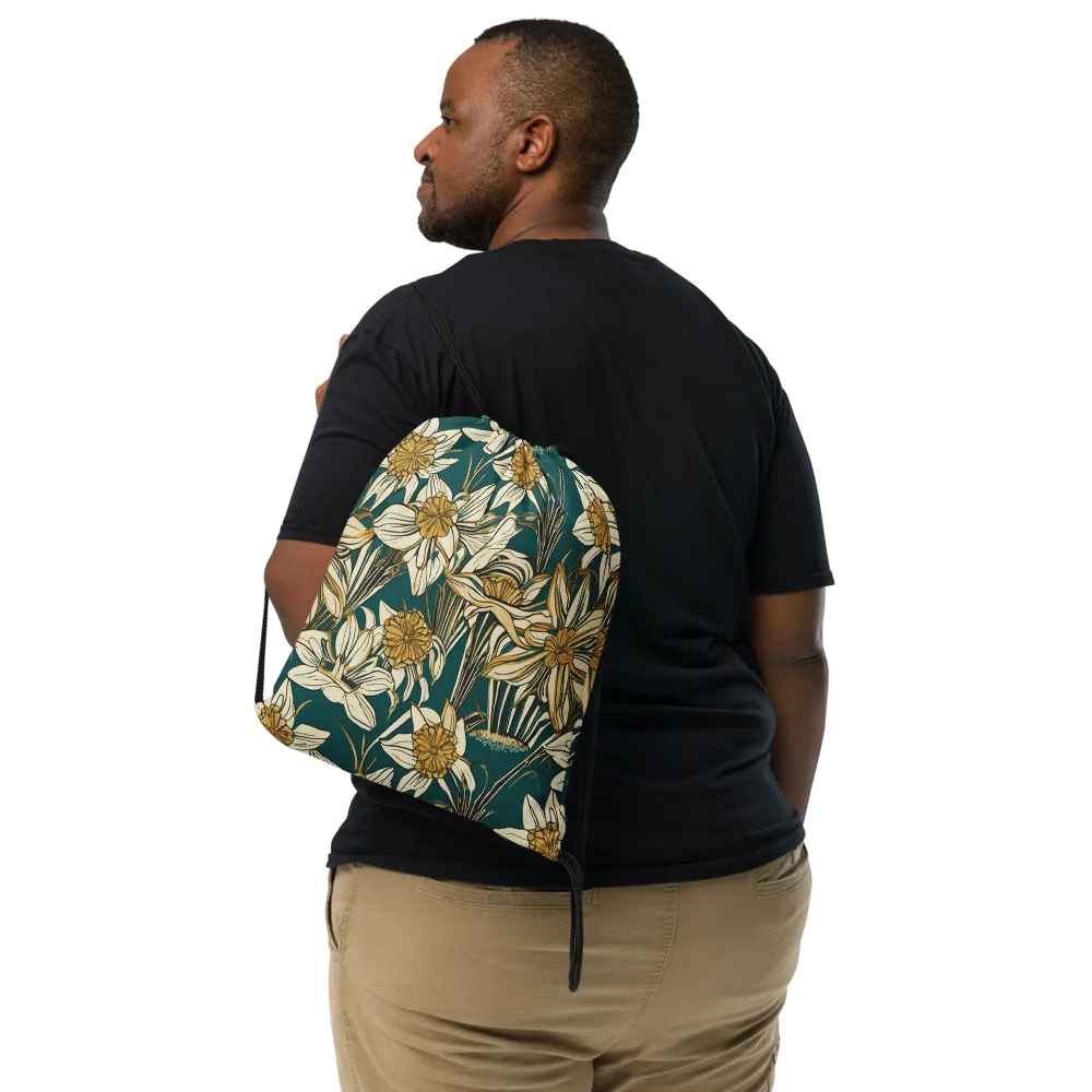 Teal Garden Sonata on Drawstring Bag — Front