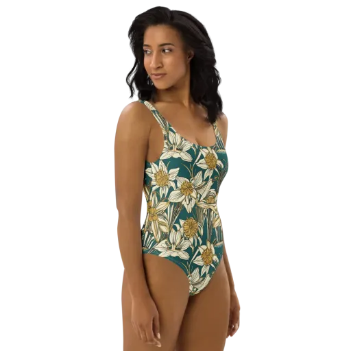Teal Garden Sonata on a One-Piece Swimsuit