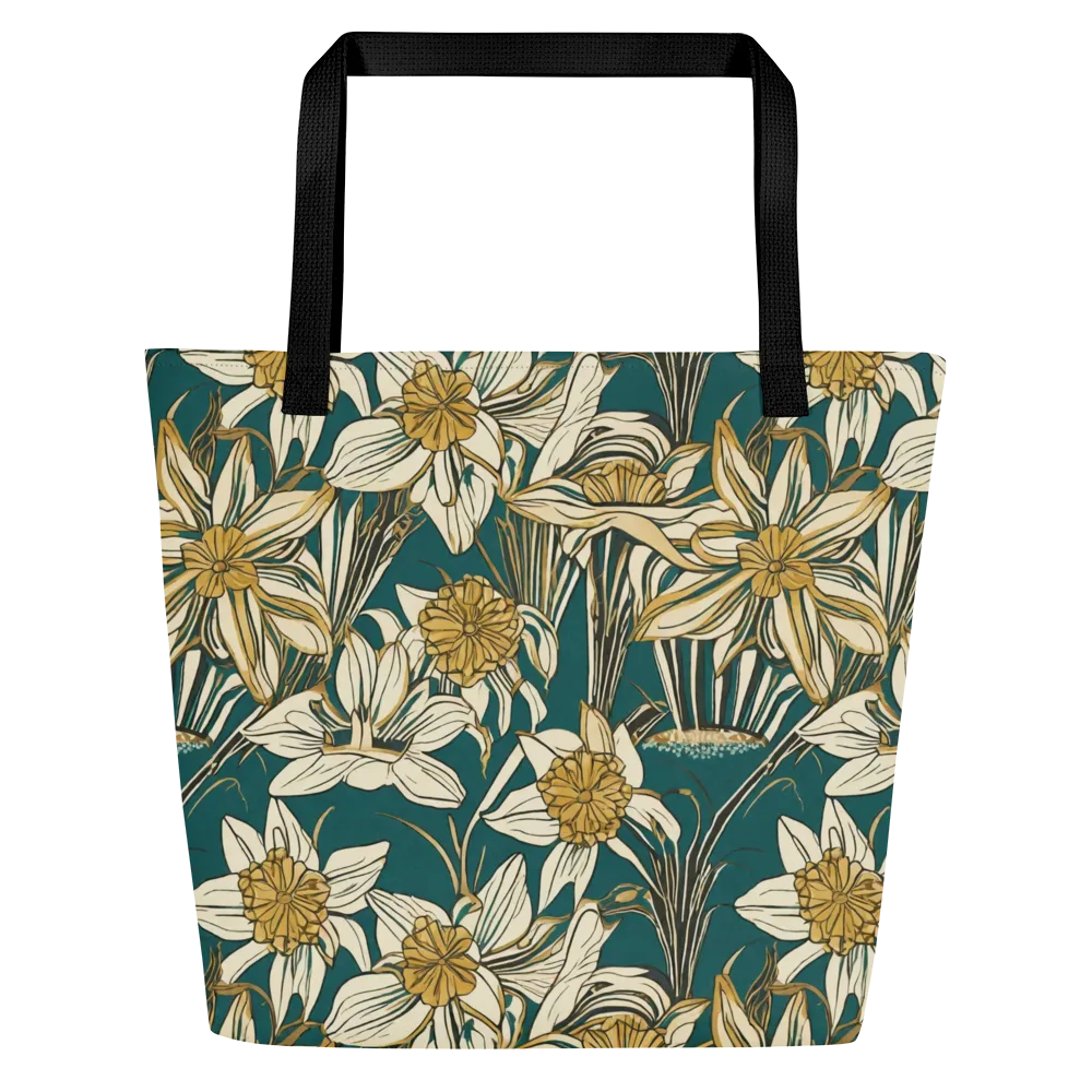 Teal Garden Sonata on Large Tote Bag W/ Pocket — Front
