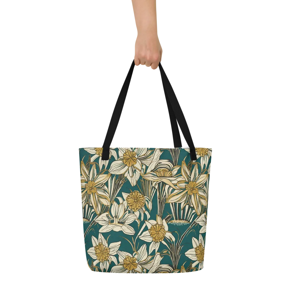 Teal Garden Sonata on Large Tote Bag W/ Pocket — Front
