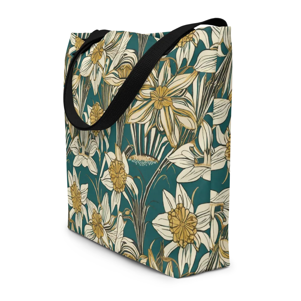 Teal Garden Sonata on Large Tote Bag W/ Pocket — Front